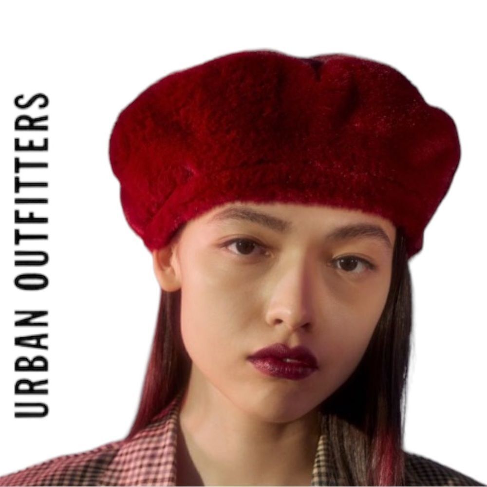 NEW UO Urban Outfitters Nova Burgundy Maroon Faux Fur Hat Beret